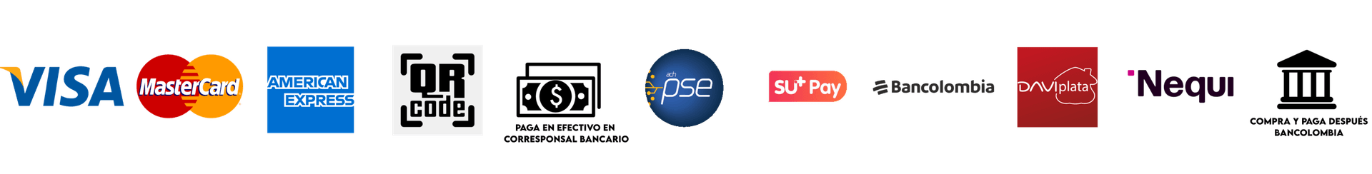 Formas de pago aceptadas: tarjetas, PSE y más